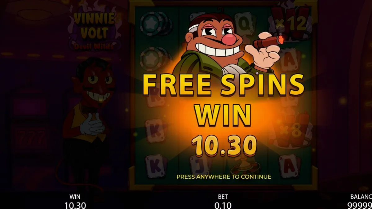 Vinnie Volt: Devil Wilds slot interface dengan karakter devil kartun