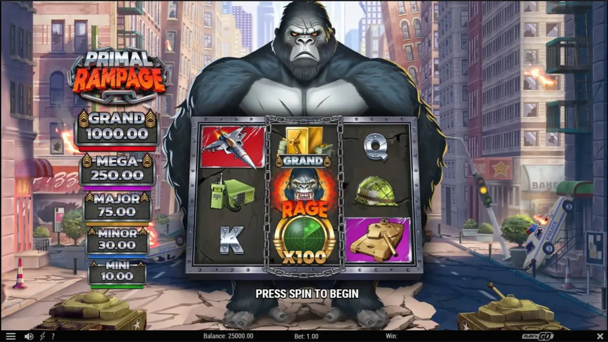 Tampilan visual slot Primal Rampage dengan tema hutan dan kera raksasa