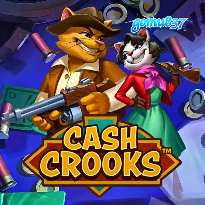 Tampilan layar utama slot Cash Crooks dengan karakter Betty dan Clyve